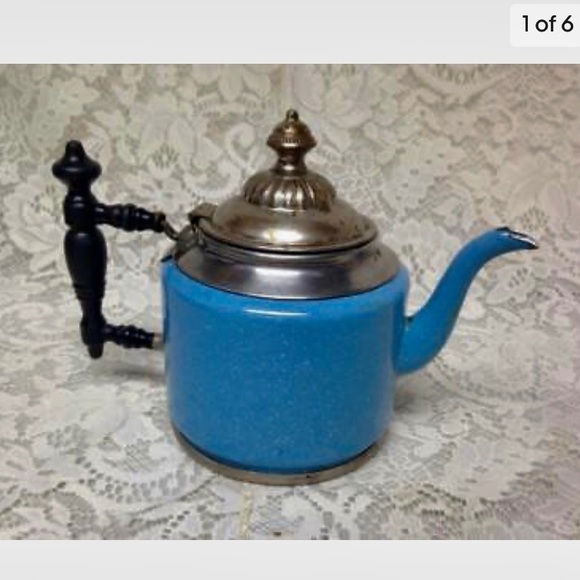 Vintage, Manning Bowman, Blue Enamelware Teapot or Tea Kettle